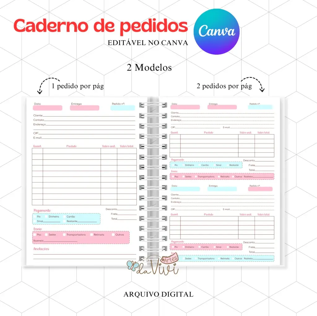 Caderno de Pedidos e Financeiro - EDITÁVEL no Canva - Arquivo digital Caderno de Pedidos e Financeiro - EDITÁVEL no Canva - Arquivo digital - Imagem 1
