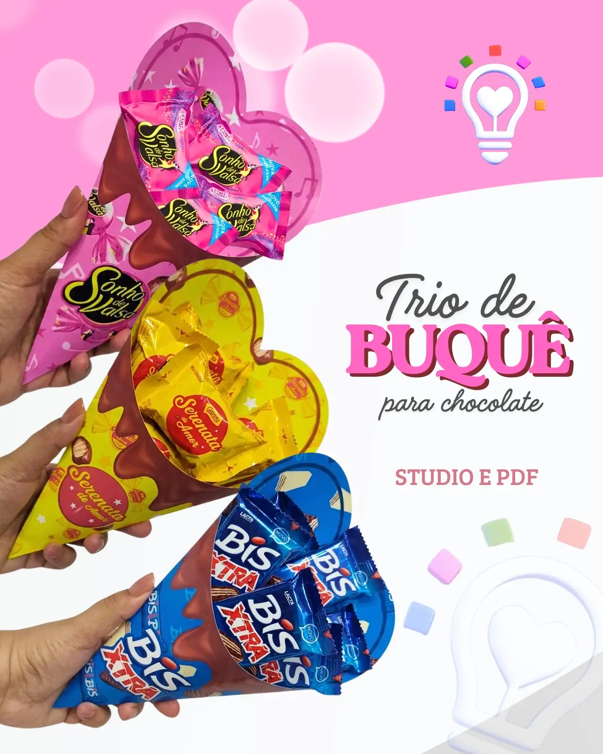 ARQUIVO DE CORTE BUQUÊ PARA CHOCOLATES (STUDIO, PDF E SVG) ARQUIVO DE CORTE BUQUÊ PARA CHOCOLATES (STUDIO, PDF E SVG) - Imagem 1