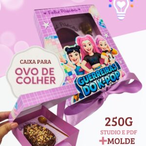 ARQUIVO DE CORTE CAIXA OVO DE COLHER GUERREIRAS DO KPOP DE 250G (STUDIO, PDF E SVG)