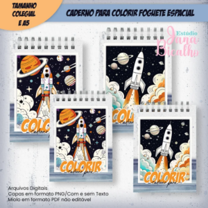 Caderno Para Colorir Foguete Espacial – COLEGIAL e A5