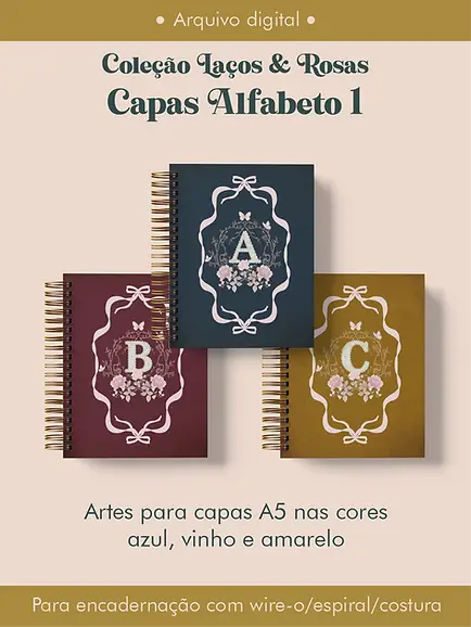 Capas Alfabeto 1 Coleção Laços & Rosas AZUL, VINHO E AMARELO Capas Alfabeto 1 Coleção Laços & Rosas AZUL, VINHO E AMARELO - Imagem 1