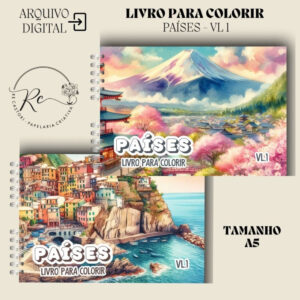 KIT DIGITAL LIVRO PARA COLORIR ( A5 ) - TEMA PAÍSES