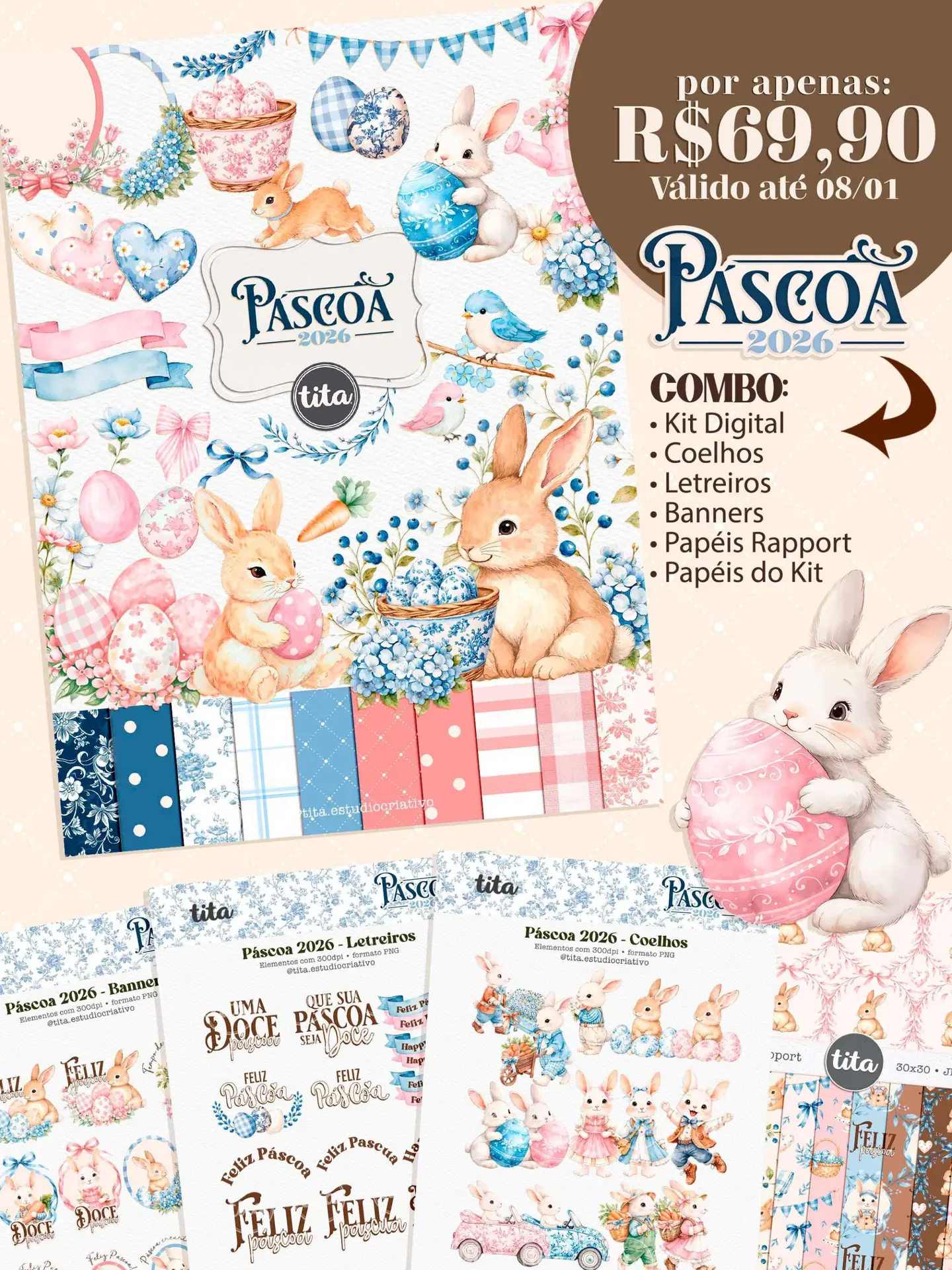 Páscoa 2026 - Combo Ilustrações Coelhos Páscoa 2026 - Combo Ilustrações Coelhos - Imagem 1