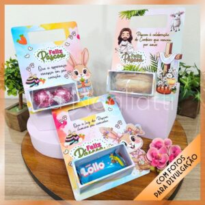 Trio de cards de bombons – Páscoa coelhos e cristão