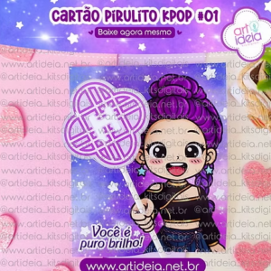 Arquivo Digital - Cartão Pirulito KPOP #1 (Cabelinho Roxo)