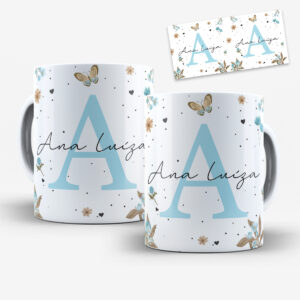 Arte Digital para Caneca Alfabeto Floral Azul (26 Artes)