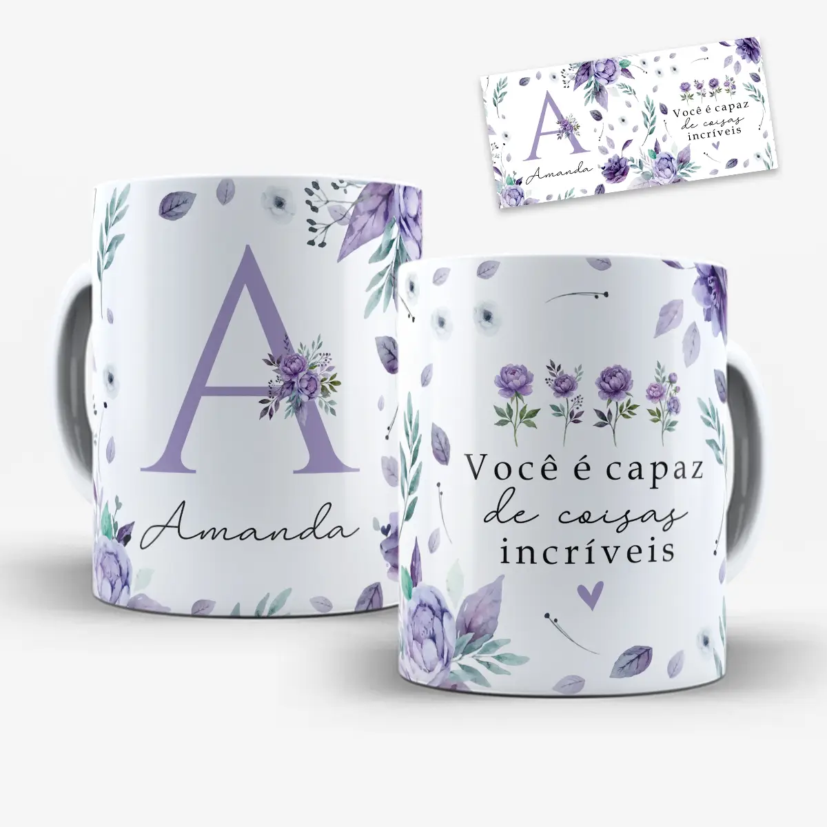 Arte Digital para Caneca Alfabeto Floral Lilás com Nome Arte Digital para Caneca Alfabeto Floral Lilás com Nome - Imagem 1
