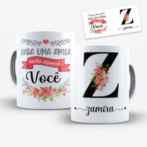 Arte Digital para Caneca Amigas Alfabeto Floral com Nome
