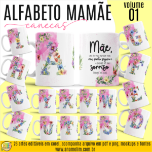 ESTAMPA ALFABETO MAMÃE V1 CANECAS