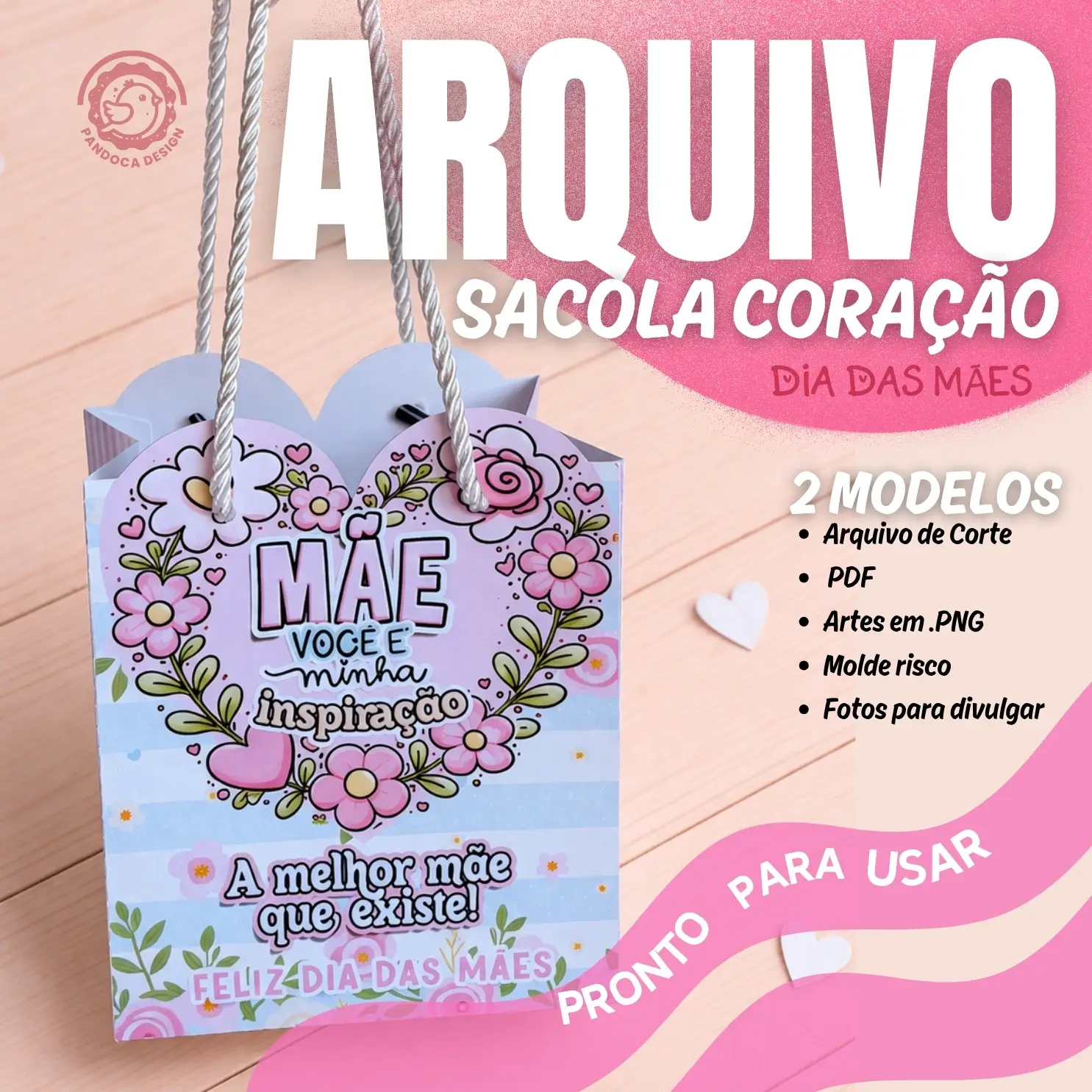 MINI SACOLA CORAÇÃO Dia das Mães – Arquivo Digital MINI SACOLA CORAÇÃO Dia das Mães – Arquivo Digital - Imagem 1