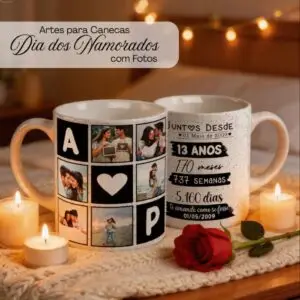 Arte Caneca com Fotos Dia dos Namorados