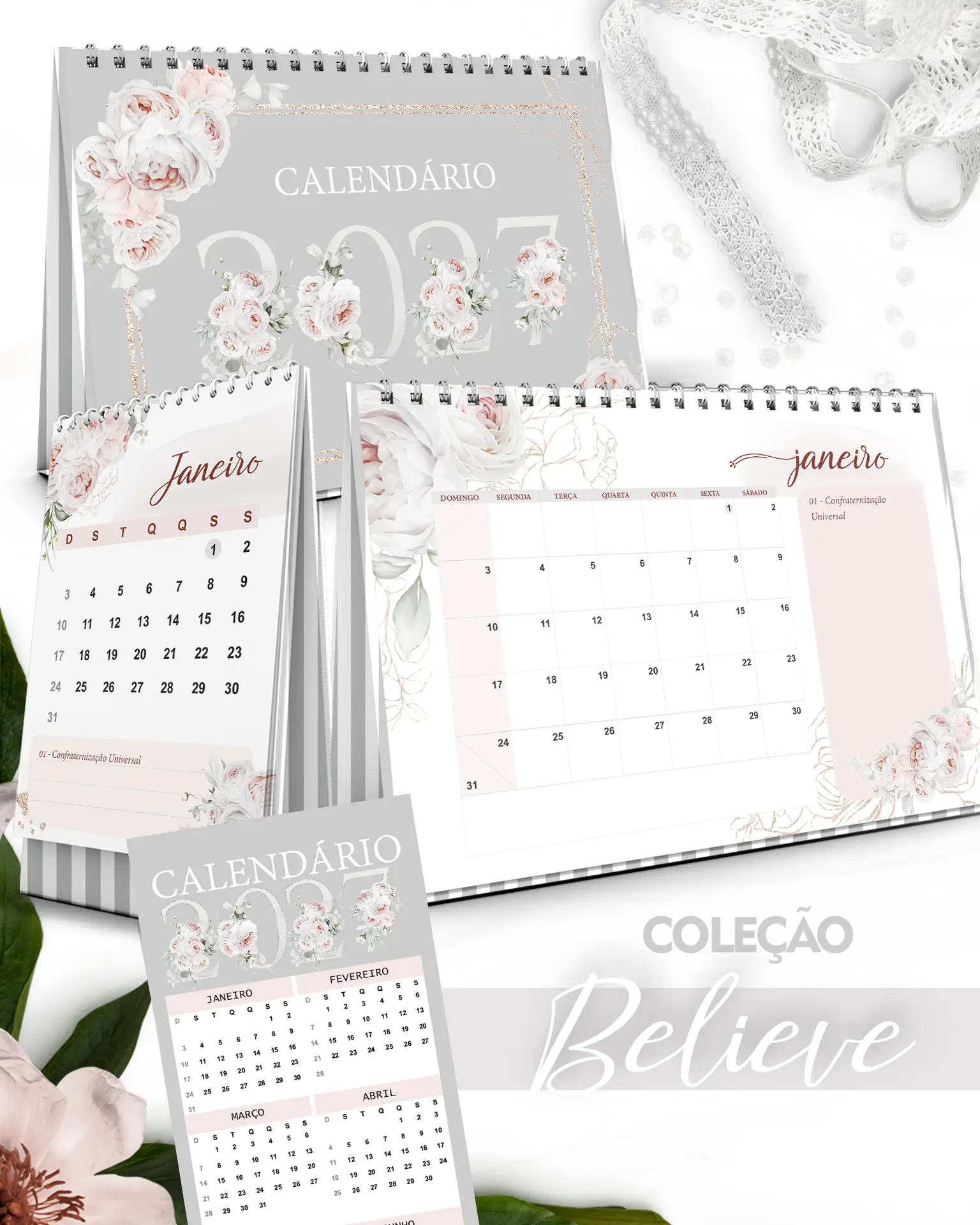 Arquivo Kit Calendários 2027 de Mesa A5 A6 e Calendário Marca Página Believe Arquivo Kit Calendários 2027 de Mesa A5 A6 e Calendário Marca Página Believe - Imagem 1