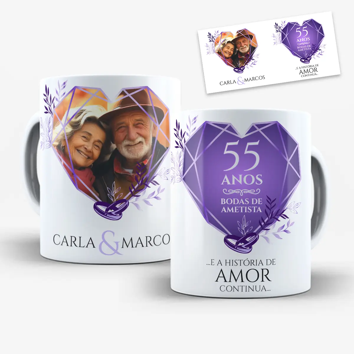 Arte Para Caneca Bodas de Ametista 55 anos de Casados Com Foto – Arquivo Digital Sublimação Arte Para Caneca Bodas de Ametista 55 anos de Casados Com Foto – Arquivo Digital Sublimação - Imagem 1