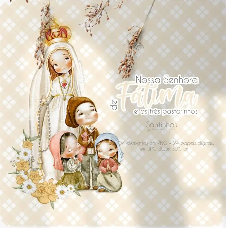 Kit Digital Nossa Senhora de Fátima e o três pastorinhos Versão 2 (Santinhos) Kit Digital Nossa Senhora de Fátima e o três pastorinhos Versão 2 (Santinhos) - Imagem 1