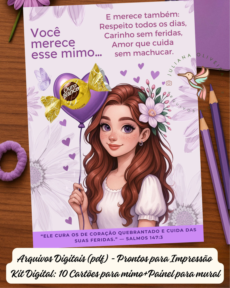 KIT DIGITAL – 10 ArtesCartões para mimo + Painel “Você merece …” Ideal para Agosto Lilás ou eventos para Mulheres ✨ PDFs prontos para impressão KIT DIGITAL – 10 ArtesCartões para mimo + Painel “Você merece …” Ideal para Agosto Lilás ou eventos para Mulheres ✨ PDFs prontos para impressão - Imagem 1