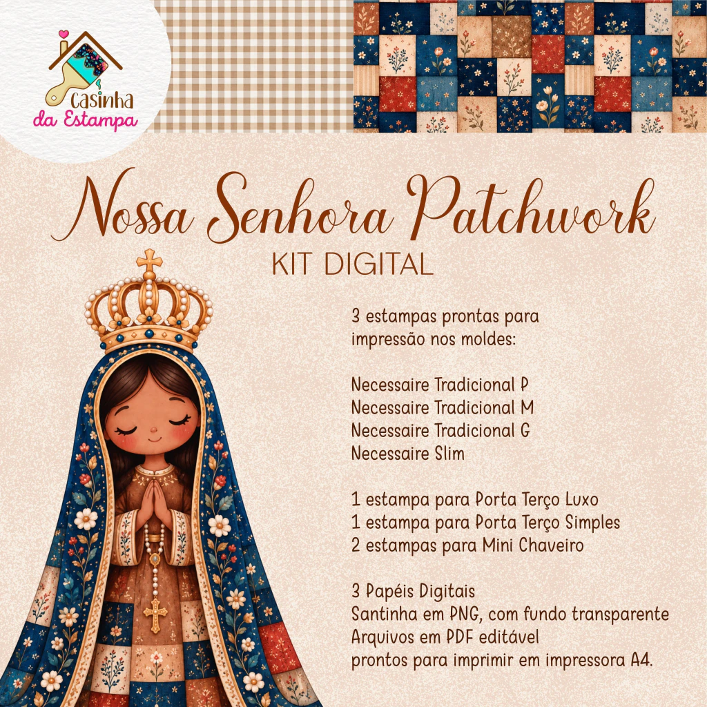 Kit Digital - Santinha Patchwork Kit Digital - Santinha Patchwork ( Casinha da Estampa ) - Imagem 1